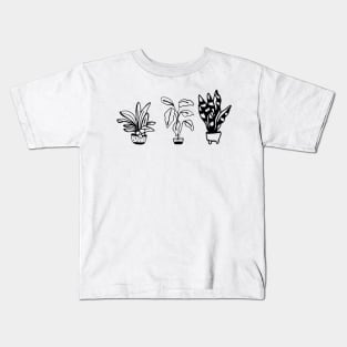 black line art plants illustration Kids T-Shirt